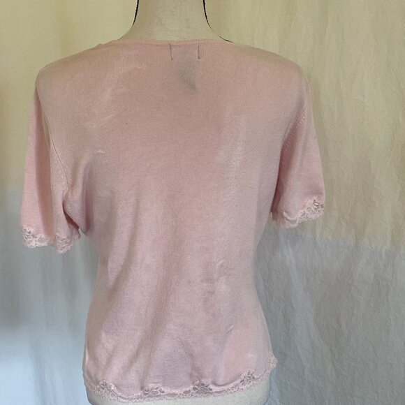INC International Concepts Pink Short Sleeve Sweater Petite M with Lace Trim  * - Picture 3 of 7